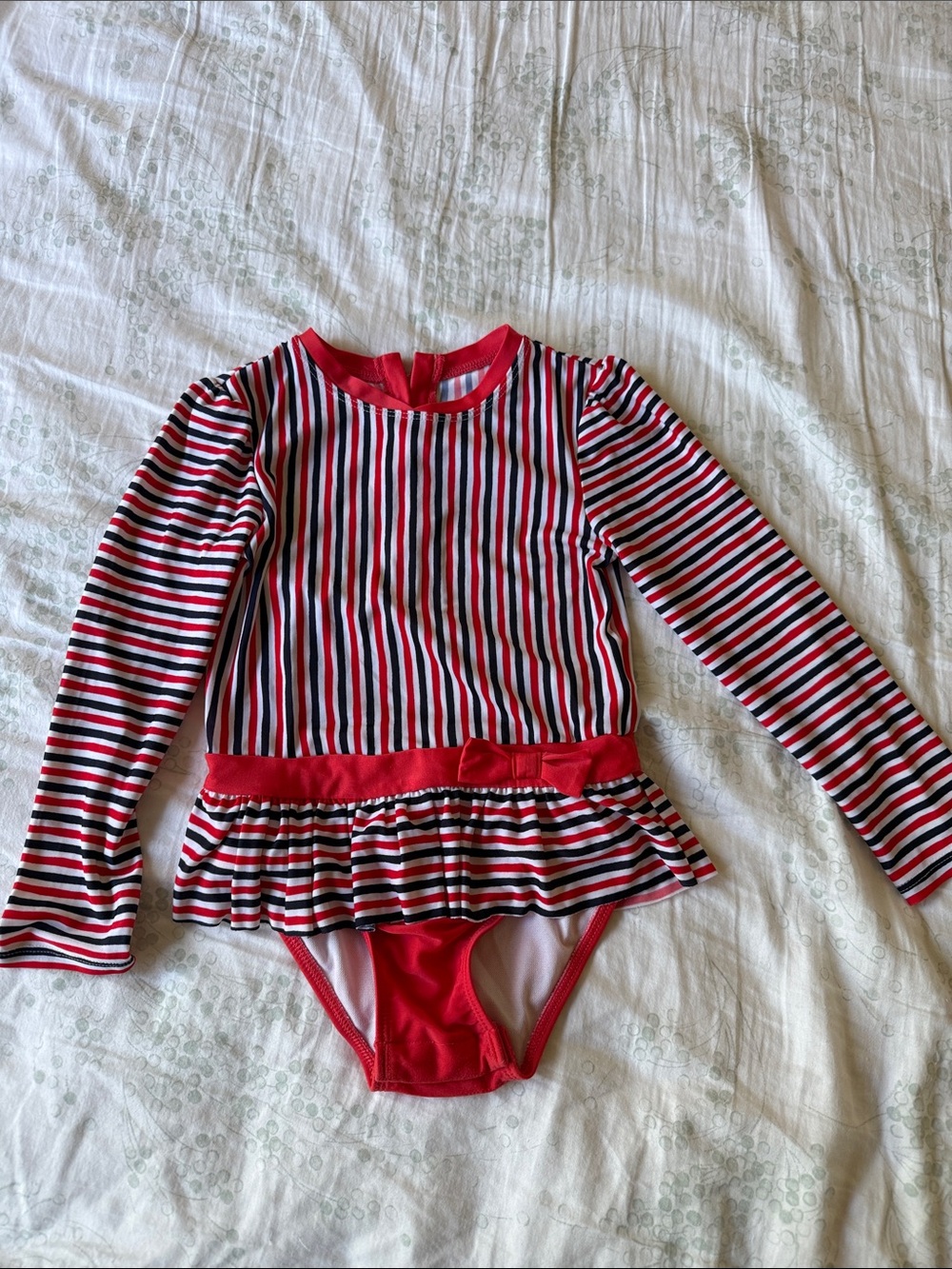 Cat & Jack Red, Navy & White Striped Long-Sleeve One-Piece Swim